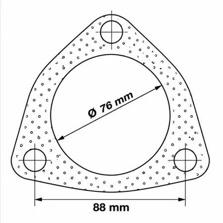 Exhaust gasket, 3 holes, ø 76 mm, hole spacing measured at the center: 88 mm