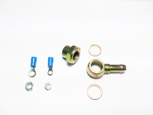 Connection for fuel pump ring eye 12mm to 8mm hose connection with cap closure