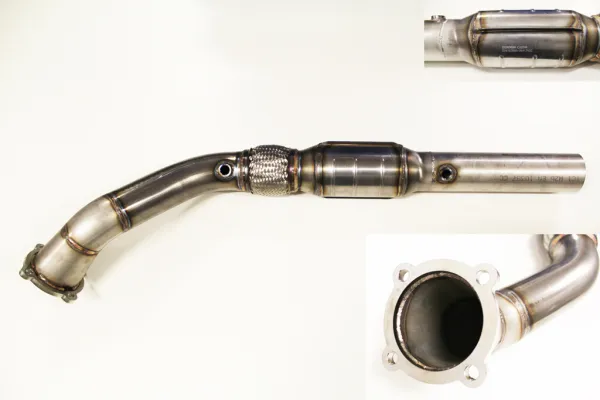 Downpipe 1.8T with ECE approval Euro 3 + 4 for Golf 4, Audi A3 TT ø 76mm 200 cells sports cat flex pipe interlock - stainless steel