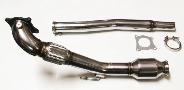 TFSI Downpipe for Golf 5 GTI, Golf 6 GTI, Audi A3, Audi TT 2.0 TFSI with 200-CPI sport catalytic converter, Euro 4 compliant 76mm stainless steel 89mm pipe bend 60mm
