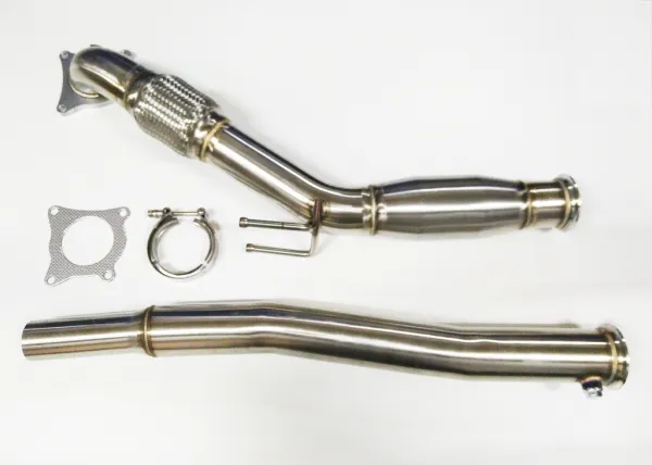 TFSI Downpipe for Golf 5 GTI, Golf 6 GTI, Seat Leon 1P, Audi A3, Audi TT 2.0 TFSI with 200-CPI sport catalytic converter, Euro 4 compliant, ø 76mm, made of stainless steel