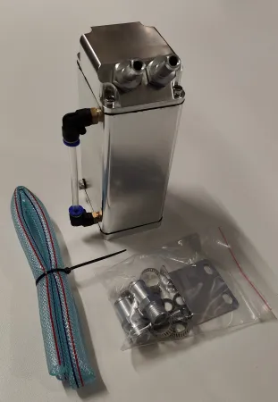 Oil catch tank rectangular silver + accessories 10mm connections
