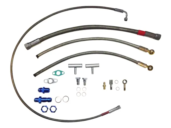 Oil and water connection kit for VR6 R32 engines for ball bearing turbochargers with outlet at the chain tensioner