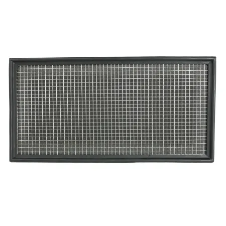 Rectangular RamAir Sport air filter insert with a black rubber frame and silver stainless steel mesh. Behind it is a double-layer, oil-free foam for optimal airflow and filtration. Direct OEM replacement for the Golf 4, Audi A3/TT/S3, and Seat Leon.