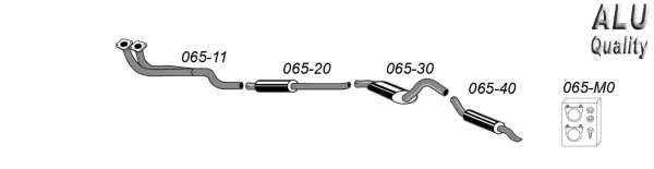 The Simons sports exhaust system for SAAB 99 2.0 with double flange is shown as a schematic diagram. The aluminized exhaust system with pipes and silencers is shown with part numbers and accessories.