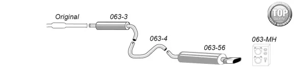 Sketch of a Simons sports exhaust system for SAAB 9-3, consisting of several pipe elements and silencers. The tailpipe has an angular shape, marked 70x140 mm. Also shown: Mounting material. The system is made of chrome steel.