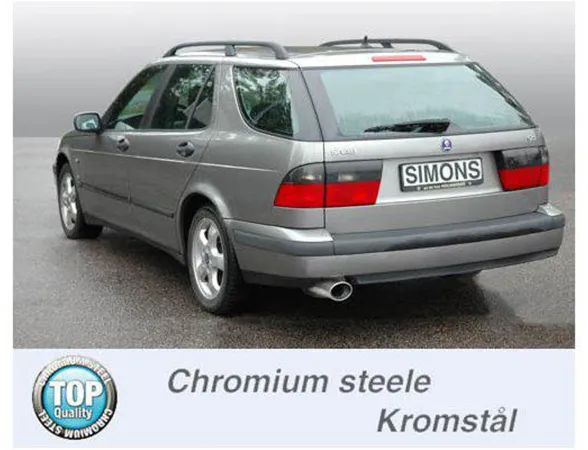 Simons Chrome steel sports exhaust system 90/120 mm oval for SAAB 9-5 Turbo 2.0/2.3 Sedan/Station Wagon & 9-5 Aero Sedan/Station Wagon