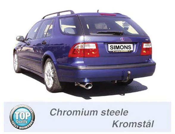 Simons Chrome Steel Sport Exhaust System 90/120 mm Oval for SAAB 9-5 Turbo 2.0/2.3 Sedan/Station Wagon For models without an opening in the rear bumper