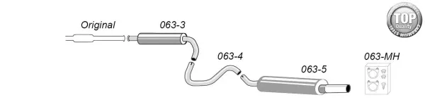 Sketch of a Simons sports exhaust system for SAAB 900i, consisting of several pipe sections with rear silencer. The system is made of chrome steel and a label "TOP Quality CHROMIUM STEEL" is visible. Mounting material is also shown.