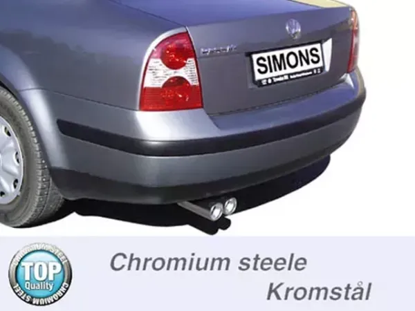 Simons Stainless Steel Sport Exhaust System 2x80 mm for VW Passat (B5) 3B Sedan/Avant/Station Wagon 1.6/1.8/1.8T/1.9TDI/2.5TDI EC Type Approval