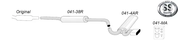 The illustration shows a schematic Simons sports exhaust system for the Audi S3 (8L) with pipes, silencers, tailpipe and mounting material. The components are numbered. A stainless steel logo can be seen.