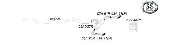 Detailed line drawing of a Simons stainless steel duplex sports exhaust system. Pipes, a silencer and tailpipes are shown. The system is marked with article numbers, including installation material. The Simons logo is at the top right.