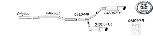The illustration shows a schematic Simons sports exhaust system made of stainless steel in duplex L+R design for Audi A4 (B8). Pipes with product codes, tailpipes and mounting material are shown. Top right: stainless steel logo.