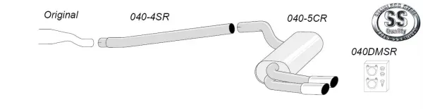 Sketch of a Simons sports exhaust system for Audi S3 8PA Sportback. The system consists of a long pipe, a silencer with two tailpipes and mounting material. Made of stainless steel with the manufacturer's logo.