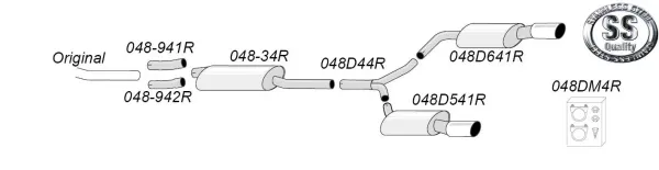 Sketch of a Simons stainless steel sports exhaust system Duplex L+R 1x100 mm for Audi A4 (B8). The graphic shows the various components, including tailpipes, connectors and mounting material, labeled with article numbers and manufacturer's logo.