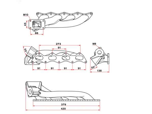 Turbo exhaust manifold Lancia/Fiat Delta Integrale Coupe 2.0 16v Turbo T3 cast exhaust manifold