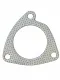Sturdy metal 3-hole gasket for exhaust systems, irregular triangular shape with rounded corners. Three round mounting holes and a large central round cutout. Surface features a dotted pattern for better sealing.