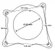 Diagram of a gasket for a 2.0 TFSI downpipe with a round opening (85 mm). Four rounded corners with mounting holes. Hole spacings: top 107 mm, right 111 mm, bottom 118 mm, left 88 mm.