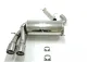 Stainless steel sports exhaust system from Simons for A3 (8P) Quattro. Complete system with 2x80mm tailpipes, including accessories and clamps, on a white background. High-quality stainless steel finish for a sporty sound.