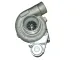 A gray metallic Garrett GT2860R turbocharger, shot at a slight top angle, shows the round compressor housing with the Garrett logo. The compressor wheel’s precision blades are visible inside. A control unit is mounted at the bottom.