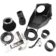 The RamAir intake kit for the Toyota GR Yaris. Pictured are the black heat shield, intake pipe, RamAir air filter, mounting hardware, and installation instructions. The parts are arranged on a white background. The kit optimizes airflow.