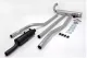 The picture shows a Simons sports exhaust system with 50.8 mm diameter for SAAB 93/96 two-stroke engines. You can see various silver exhaust pipes, a black silencer, brackets, clamps and rubber buffers on a white background.