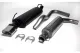 The picture shows a Simons chrome steel sports exhaust system for SAAB 9-3 Aero Ver. II, consisting of a black rear silencer with square 70x140mm chrome tailpipe, piping and mounting material. The material is chrome steel.