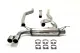 On a white background is a Simons stainless steel sports exhaust system. You can see various bent pipes, a silencer with two tailpipes (2x80mm) and six pipe clamps. The exhaust parts are sorted next to each other.