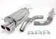 A Simons stainless steel sports exhaust system for an Audi A3 (8L) can be seen on a white background. It includes rear silencer with 2 tailpipes, connecting pipe, center silencer and 3 pipe clamps.