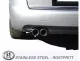 Rear view of a silver Audi A6 (C5). The Simons stainless steel sports exhaust system is visible with two tailpipes (2x80 mm). One tire is cut off in the picture. The exhaust is shiny and clean.