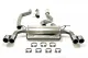 A Simons duplex sports exhaust system made of stainless steel for BMW F30 320i, 328i lies on a white background. It consists of two curved pipes, an elongated silencer, two tailpipes with two outlets each and seven pipe clamps.