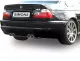 Rear view of a black BMW E46 M3 Coupé/Convertible with installed Simons stainless steel sports exhaust system. The duplex tailpipes (2x80 mm) are visible in the middle below the bumper. The license plate bears the lettering "Simons".