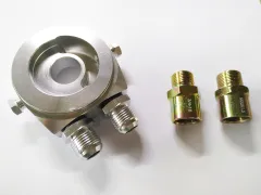 Oil filter adapter for turbo conversions with oil cooler connection D08 connections + 3/8 female thread